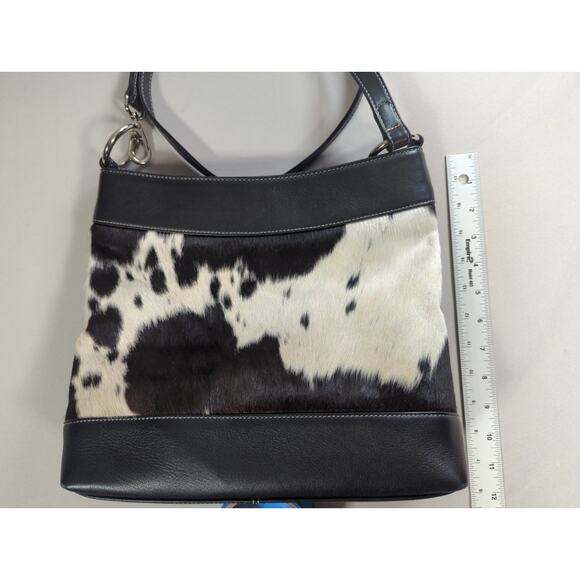 Overland Leather & Cowhide Crossbody Saddle Bag Black/White Boho Western - Picture 7 of 14
